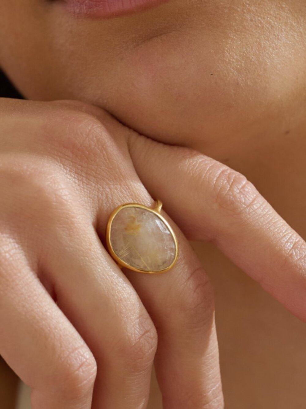 Statement Ring Gold Rutile Quartz Gold Vermeil Beautiful Faceted Rutile Quartz - Picture 5 of 15